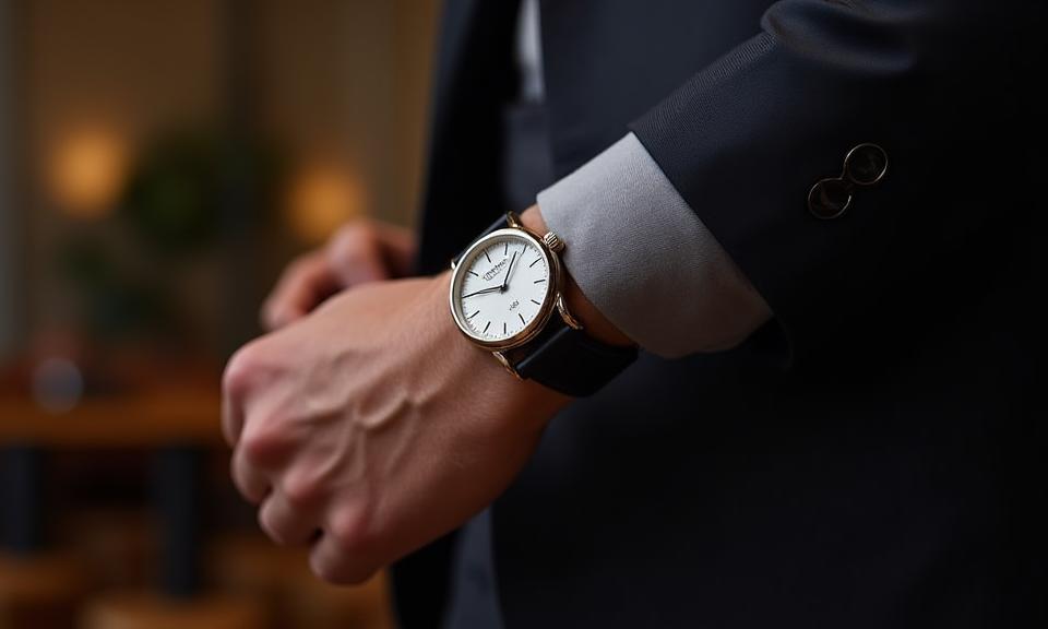 洗練されたデザインの腕時計を手首に着用している人物のクローズアップ